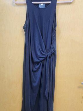 Nautica Deep Navy Sleeveless Maxi Dress with Side Knot
